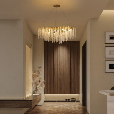 Lustre rectangulaire en cristal doré moderne de 40 po, branches d'arbre, luminaire suspendu pour îlot de cuisine, salle à manger