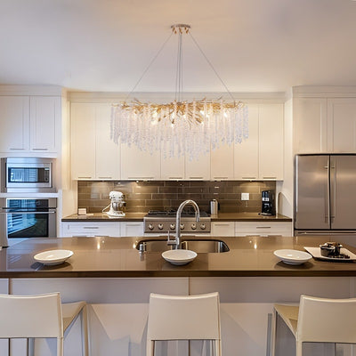 Lustre rectangulaire en cristal doré moderne de 40 po, branches d'arbre, luminaire suspendu pour îlot de cuisine, salle à manger