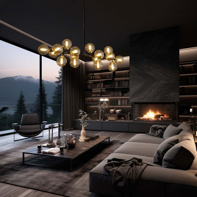 Lustre linéaire moderne du milieu du siècle de 40 po, suspension Spoutnik à 16 ampoules en laiton doré avec globe en verre dépoli pour salle à manger