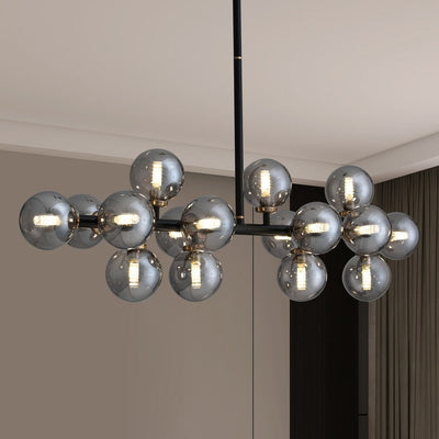 Lustre linéaire moderne du milieu du siècle de 40 po, suspension Spoutnik à 16 ampoules en laiton doré avec globe en verre dépoli pour salle à manger