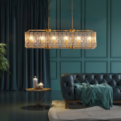 Lustre rectangulaire en cristal moderne linéaire de 40 po, 16 lumières, en laiton doré, pour salle à manger, salon, cuisine, îlot central