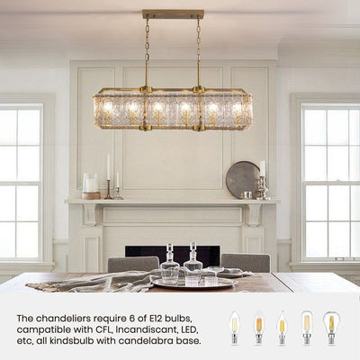 Lustre rectangulaire en cristal moderne linéaire de 40 po, 16 lumières, en laiton doré, pour salle à manger, salon, cuisine, îlot central