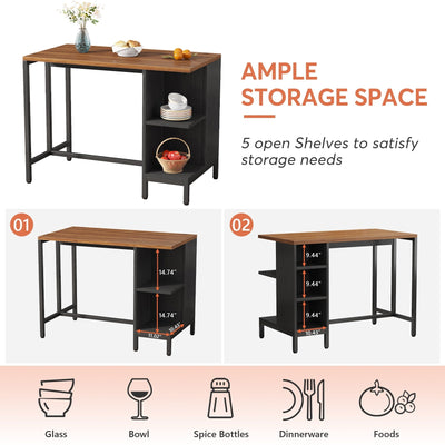 Îlot de cuisine large de 43 pouces, table de comptoir de cuisine avec 5 étagères ouvertes