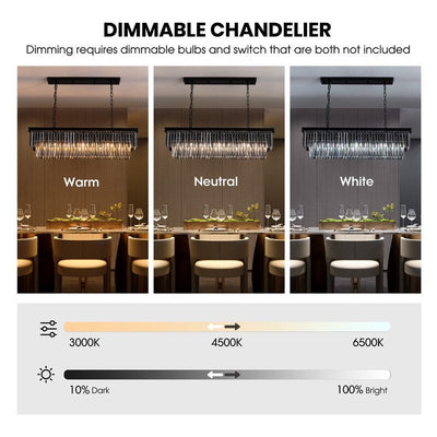 Lustre contemporain en cristal gris fumé et noir de 47 po, luminaire suspendu linéaire à deux niveaux pour îlot de cuisine et salle à manger
