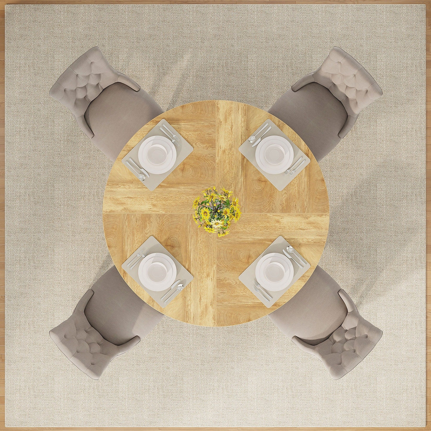 Table à manger ronde 47 pouces pour 4 personnes, table de cuisine de style campagnard, petite table à dîner en bois pour salle à manger et salon