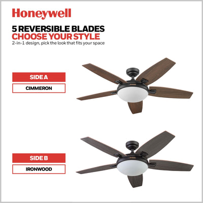 Ventilateur de plafond Honeywell Carmel 48 avec éclairage intégré et télécommande