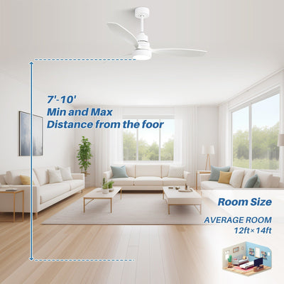 Ventilateur de plafond à LED intégré 48 et 52 pouces avec lumière et télécommande, moteur CC réversible