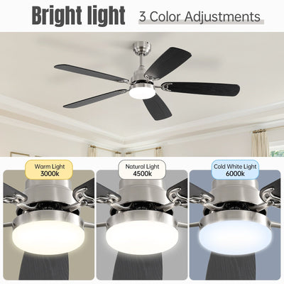 Ventilateur de plafond à LED intégré 48 et 52 pouces avec lumière et télécommande, moteur CC réversible