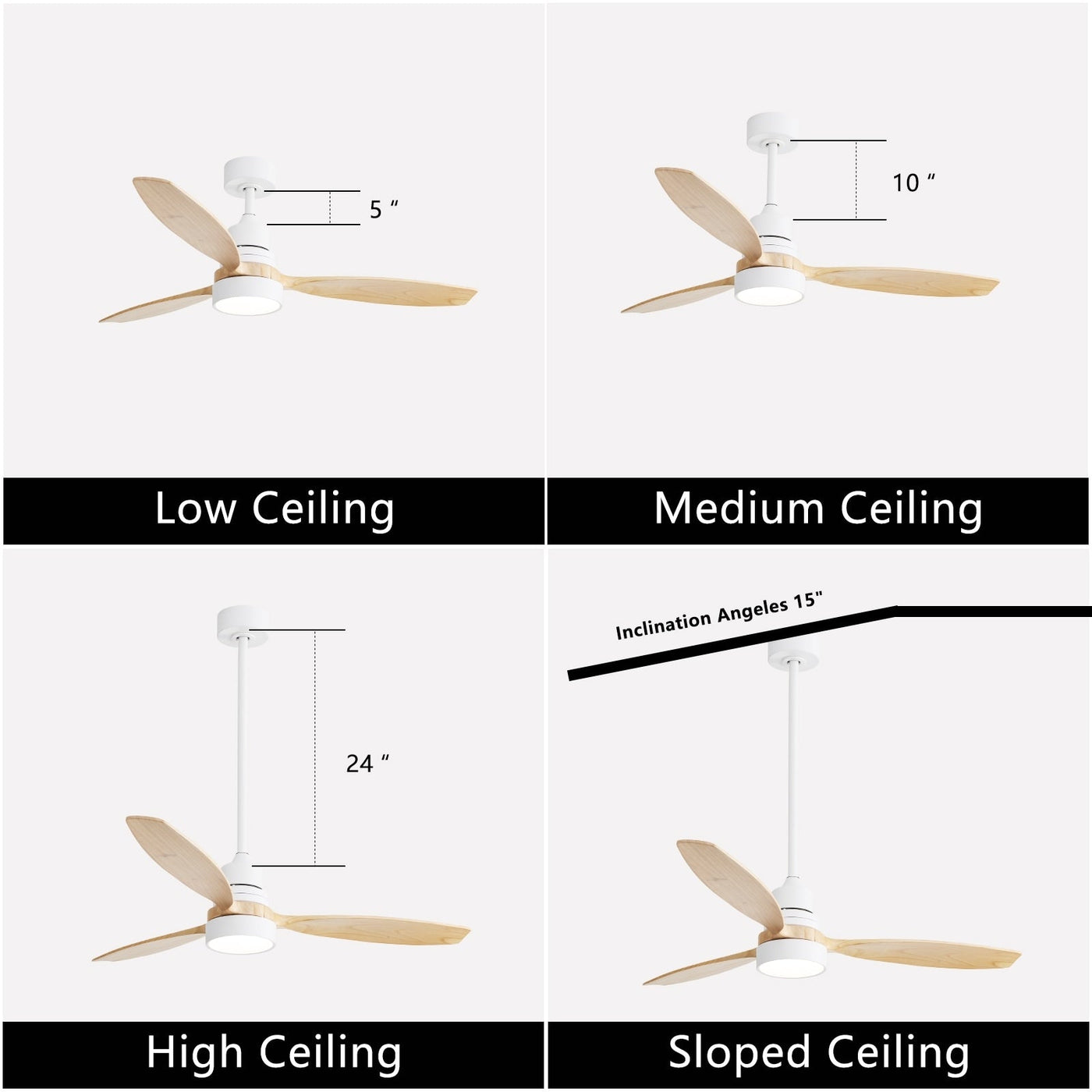 Ventilateur de plafond à LED intégré 48 et 52 pouces avec lumière et télécommande, moteur CC réversible