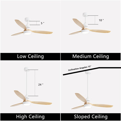 Ventilateur de plafond à LED intégré 48 et 52 pouces avec lumière et télécommande, moteur CC réversible