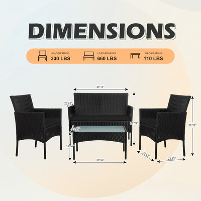 Ensemble de 4 meubles de jardin en osier, sectionnel et en rotin avec coussins