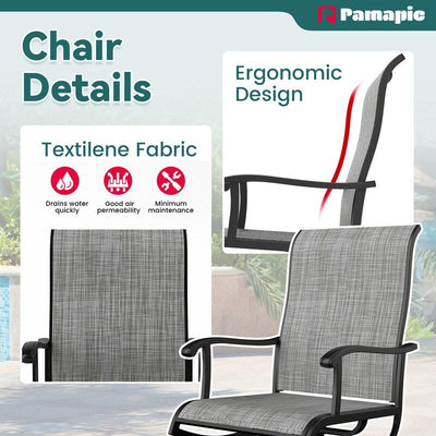 Ensemble de salle à manger d'extérieur en métal 5 pièces avec table carrée et chaises pivotantes en textilène