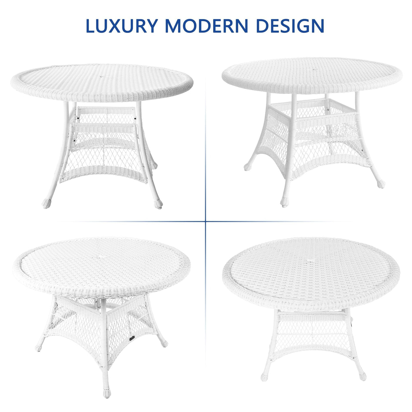 Ensemble de salle à manger en résine tressée blanche 5 pièces