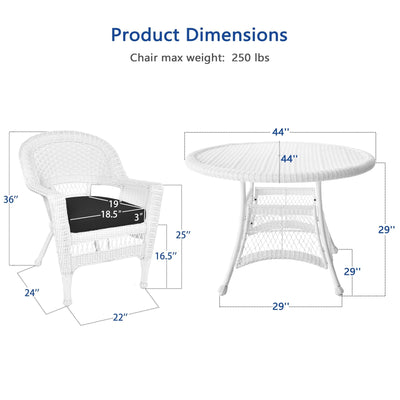 Ensemble de salle à manger en résine tressée blanche 5 pièces