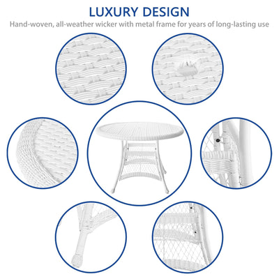 Ensemble de salle à manger en résine tressée blanche 5 pièces