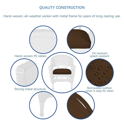 Ensemble de salle à manger en résine tressée blanche 5 pièces
