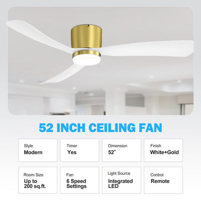 Ventilateur de plafond encastré à DEL noir/blanc de 52 pouces avec télécommande (3 pales)