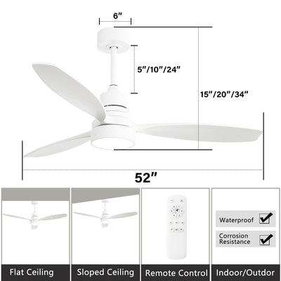 Ventilateur de plafond à LED intégré 48 et 52 pouces avec lumière et télécommande, moteur CC réversible