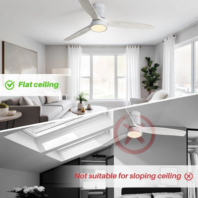 Ventilateur de plafond encastré de style campagnard de 52 pouces avec éclairage et télécommande, moteur CC réversible