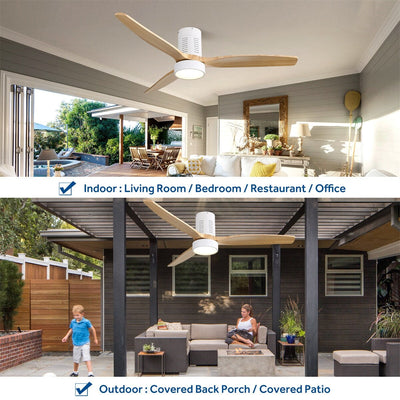 Ventilateur de plafond encastré de style campagnard de 52 pouces avec éclairage et télécommande, moteur CC réversible