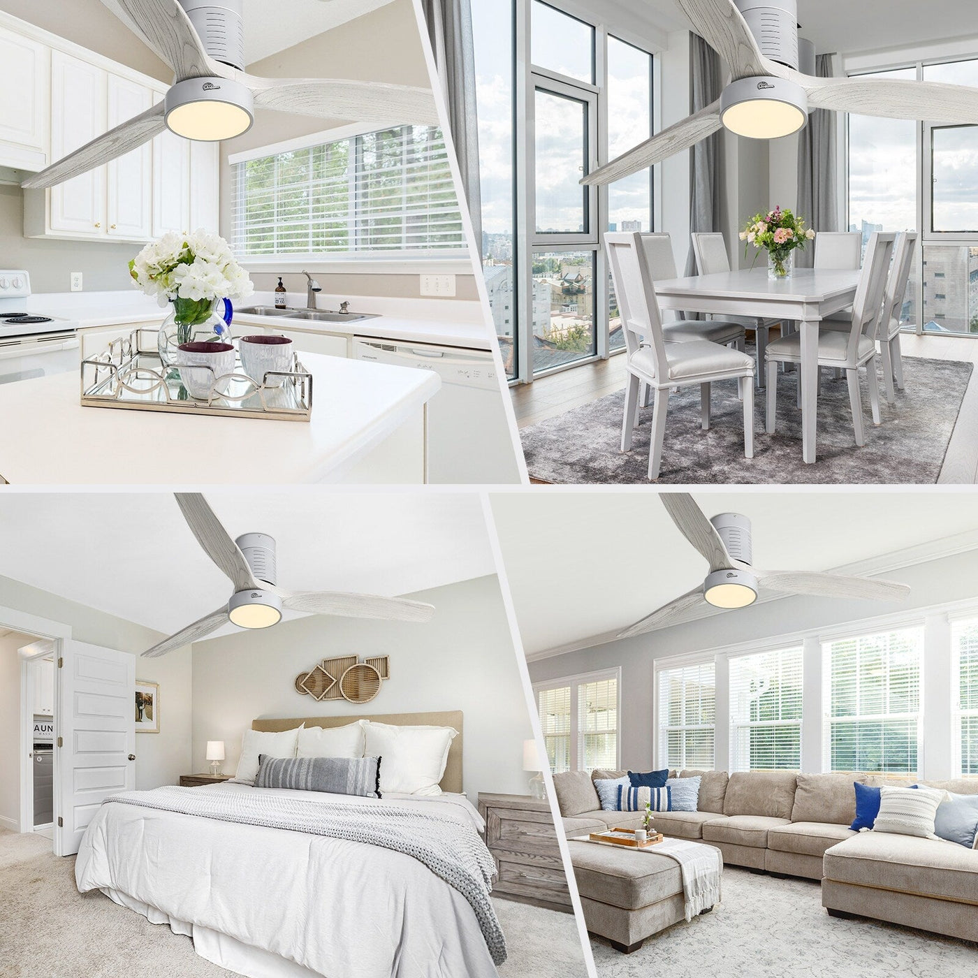 Ventilateur de plafond encastré de style campagnard de 52 pouces avec éclairage et télécommande, moteur CC réversible