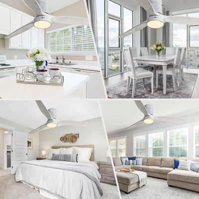 Ventilateur de plafond encastré de style campagnard de 52 pouces avec éclairage et télécommande, moteur CC réversible