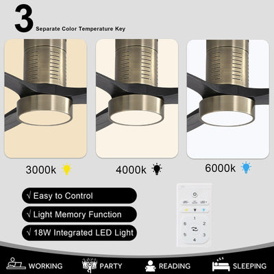Ventilateur de plafond encastré de style campagnard de 52 pouces avec éclairage et télécommande, moteur CC réversible