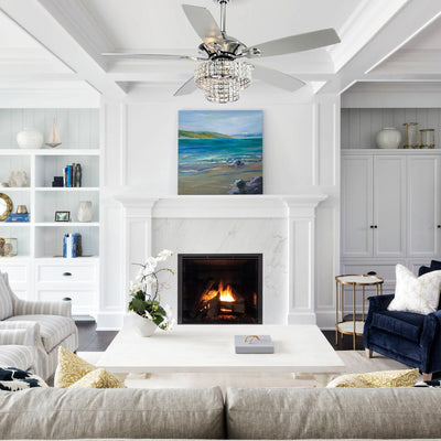 Ventilateur de plafond moderne en cristal et bois chromé de 52 pouces, 5 pales, avec télécommande