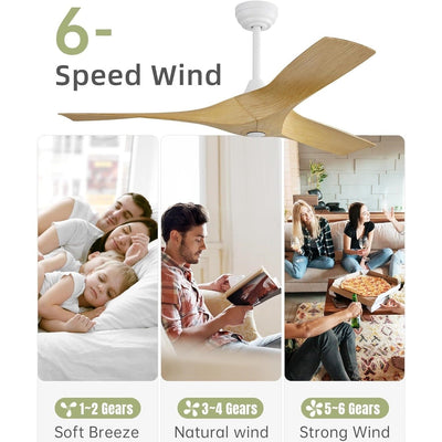 Ventilateur de plafond moderne en bois massif/ABS de 52 pouces avec télécommande (sans lumière), 6 vitesses de vent, flux d'air réversible