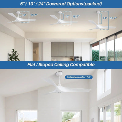 Ventilateur de plafond moderne en bois massif/ABS de 52 pouces avec télécommande (sans lumière), 6 vitesses de vent, flux d'air réversible