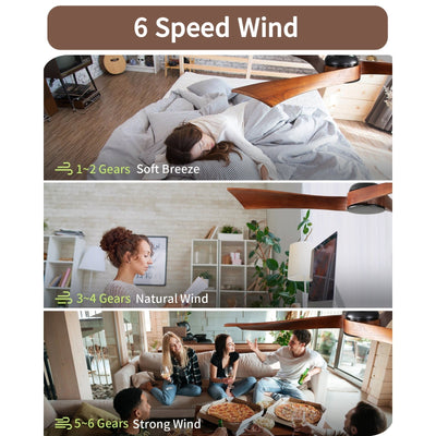 Ventilateur de plafond moderne en bois massif/ABS de 52 pouces avec télécommande (sans lumière), 6 vitesses de vent, flux d'air réversible
