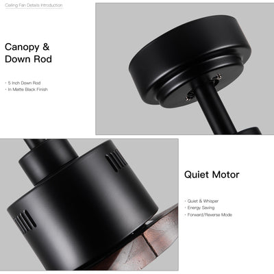 Ventilateur de plafond moderne en bois massif/ABS de 52 pouces avec télécommande (sans lumière), 6 vitesses de vent, flux d'air réversible