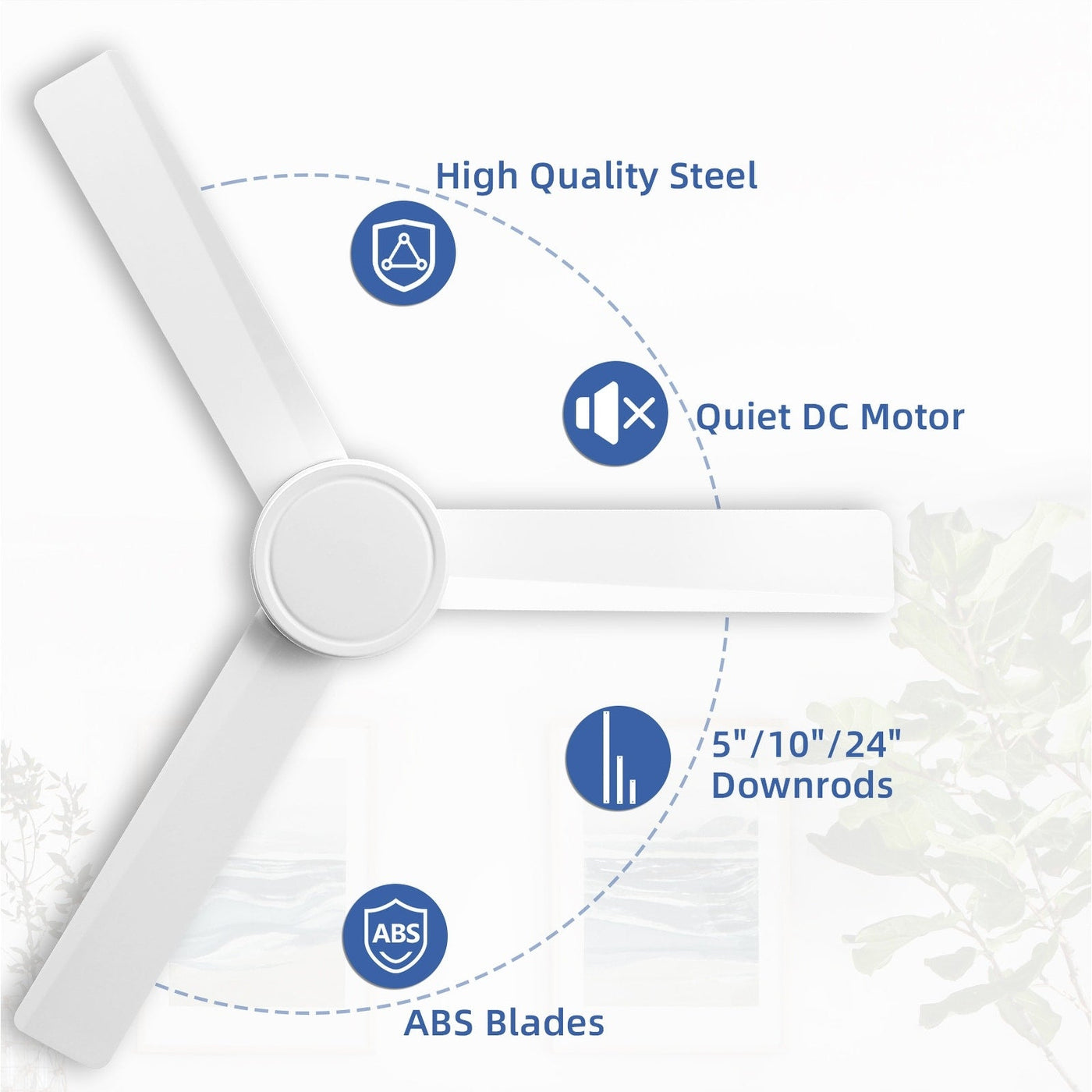 Ventilateur de plafond moderne en bois massif/ABS de 52 pouces avec télécommande (sans lumière), 6 vitesses de vent, flux d'air réversible