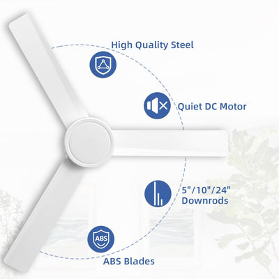 Ventilateur de plafond moderne en bois massif/ABS de 52 pouces avec télécommande (sans lumière), 6 vitesses de vent, flux d'air réversible