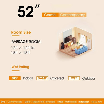Ventilateur de plafond moderne en bois massif/ABS de 52 pouces avec télécommande (sans lumière), 6 vitesses de vent, flux d'air réversible