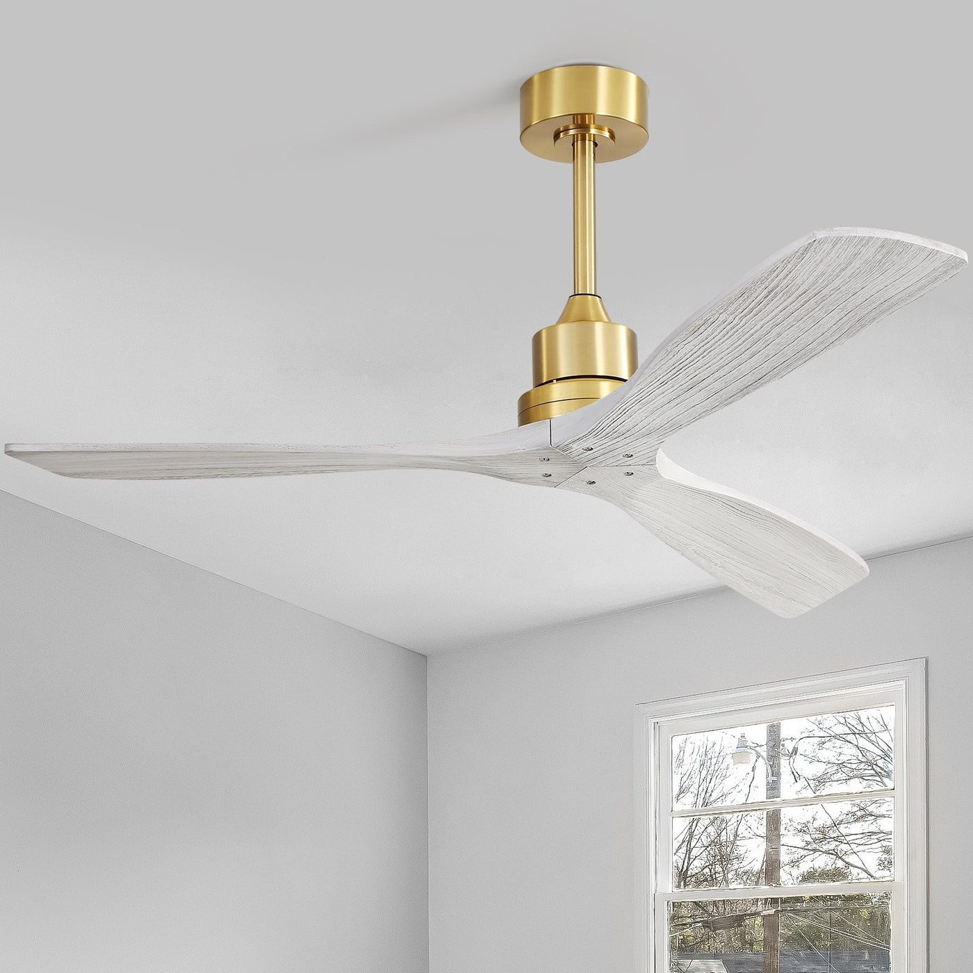 Ventilateur de plafond moderne en bois massif/ABS de 52 pouces avec télécommande (sans lumière), 6 vitesses de vent, flux d'air réversible