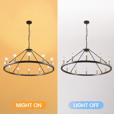 Lustre rond à 24 lumières en forme de roue de chariot de 54 pouces