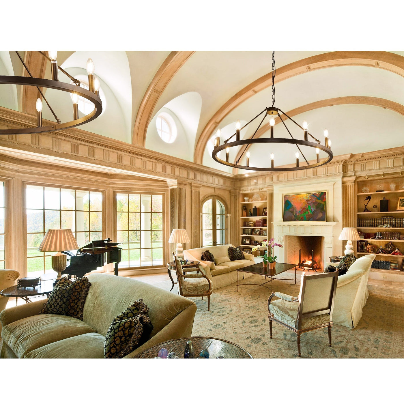 Lustre rond à 24 lumières en forme de roue de chariot de 54 pouces