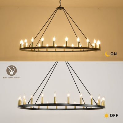 Lustre rond à 24 lumières en forme de roue de chariot de 54 pouces