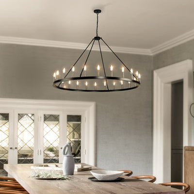 Lustre rond à 24 lumières en forme de roue de chariot de 54 pouces
