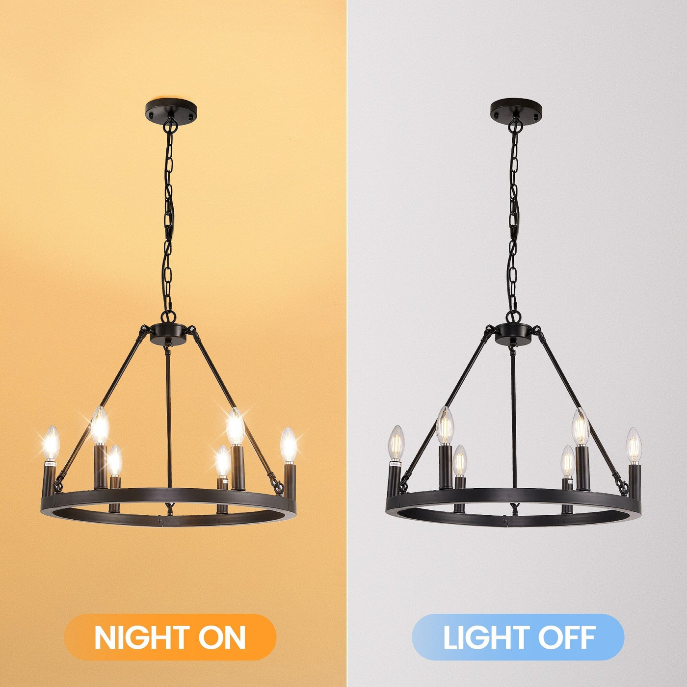 Lustre rond à 24 lumières en forme de roue de chariot de 54 pouces