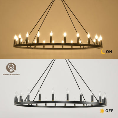 Lustre rond à 24 lumières en forme de roue de chariot de 54 pouces