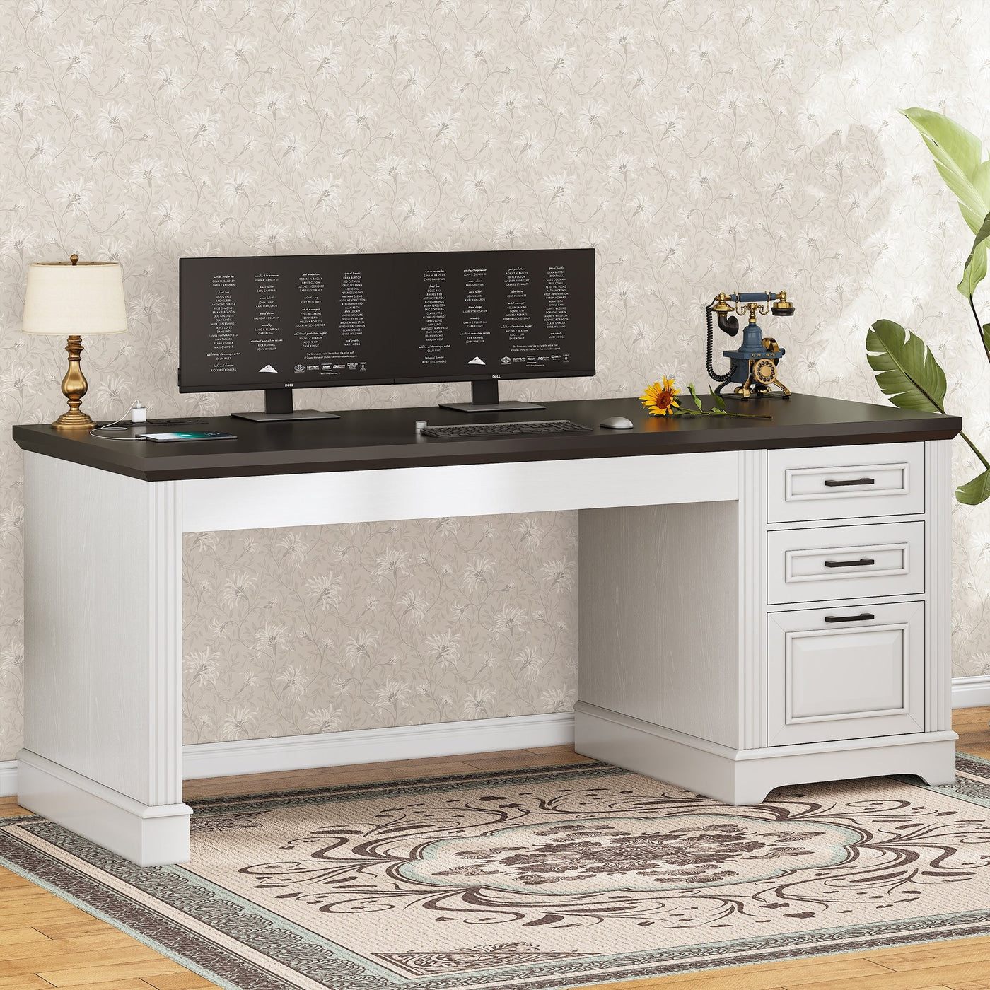 Bureau de direction de ferme Bureau à domicile Tiroir de classement Support d'écran Prise de courant