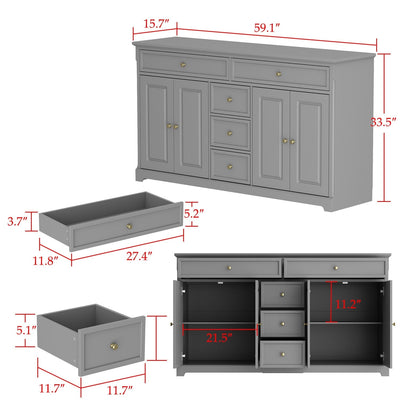 Buffet blanc laqué de 59,1 pouces, style contemporain et moderne du milieu du siècle