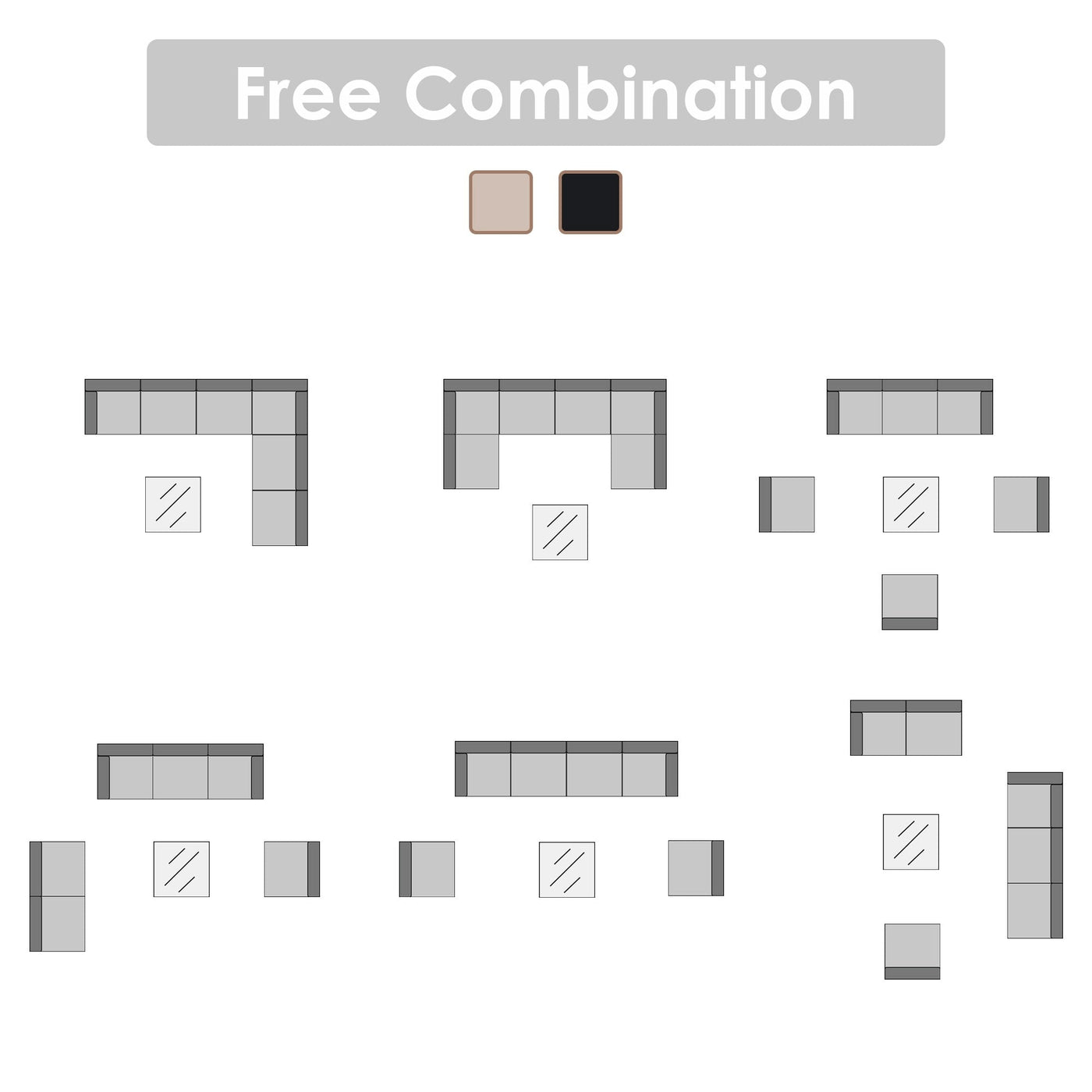 Ensemble de sièges d'extérieur sectionnels pour 6 personnes avec coussins