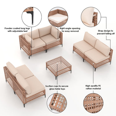 Ensemble de sièges d'extérieur sectionnels pour 6 personnes avec coussins