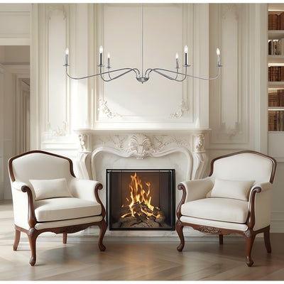 Lustre minimaliste à 6 lumières de 64 pouces, noir mat, or et chrome - N/A