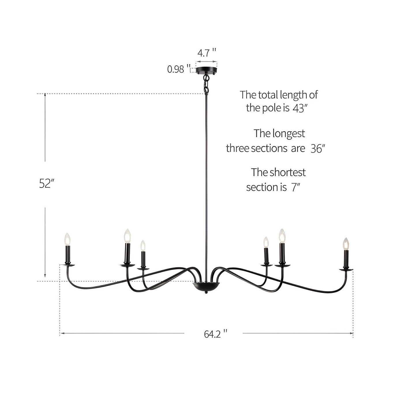Lustre minimaliste français classique à 6 lumières avec éclairage de style bougie