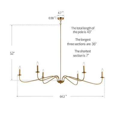 Lustre minimaliste français classique à 6 lumières avec éclairage de style bougie