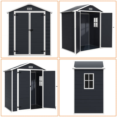 Abri de rangement extérieur en plastique et résine toutes saisons de 6 pi x 4 pi/6 pi x 8 pi/8 pi x 6 pi/8 pi x 10 pi avec plancher, abri à outils Spire